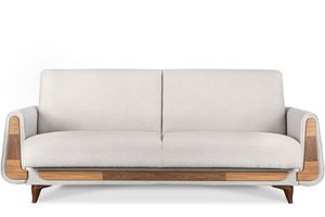 KONSIMO Sofa 3 Personen mit Schlaffunktion und Armlehnen "GUSTAVO", Weiß, Bouclé-Stoff, Modern, 230x98x98 cm
