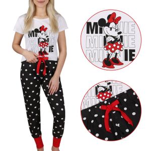 Minnie Mouse Disney Kurzarm-Baumwollpyjama für Damen in Schwarz und Weiß mit Tupfen S