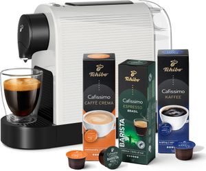 Tchibo Cafissimo „Pure plus“ Kaffeemaschine Kapselmaschine inkl. 30 Kapseln für Caffè Crema, Espresso und Kaffee, 0,8l, 1250 Watt, Weiß