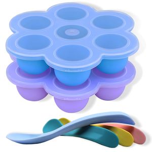 HI NATURE™ silikónové nádoby na detskú stravu do mrazničky, silikónová súprava na skladovanie detskej stravy so 4 detskými lyžičkami, nádoby do mrazničky, porciovače, bez BPA