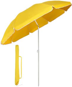 RESCH Sonnenschirm für Strand Gelb, Ø 200 cm, Gartenschirm, UV-Schutz bis UPF 50+, knickbar, Sonnenschutz Balkon, tragbar