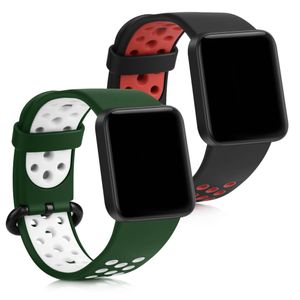 kwmobile 2x Sportarmband kompatibel mit Xiaomi Mi Watch Lite / Redmi Watch Armband - Fitnesstracker Band Set aus TPU Silikon in Schwarz Rot Grün Weiß