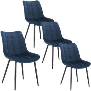WOLTU 4 x Esszimmerstühle Polsterstuhl mit Rückenlehne, aus Samt&Metall, Blau