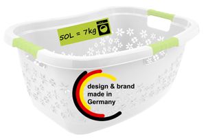 Premium Wäschekorb 50 L ergonomische Form - Soft-Touch-Griffe - großer Korb weiß weiß/mintgrün
