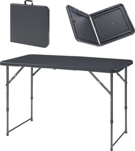 Stół składany z regulacją wysokości 'Adelfia' 120x60cm, rattan, czarny Stół składany z regulacją wysokości 'Adelfia' 120x60cm, rattan, czarny