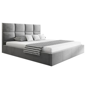 GRAINGOLD Doppelbett 120x200 Malo - Samtbett im modernen Stil - Bettkasten, Kopfteil, Lattenrost - Grau