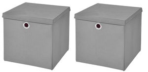 2 Stück Hellgrau Faltbox 32 x 32 x 32 cm  Aufbewahrungsbox faltbar mit Deckel ( Grau )