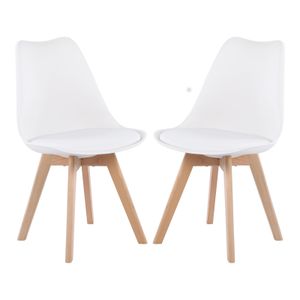 IPOTIUS 2er Set Esszimmerstühle mit Massivholz Buche Bein, Skandinavisch Design Gepolsterter Küchenstühle Stuhl Holz, Weiß