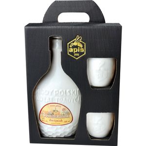 Dominikañski Met Dwójniak-Halber (Keramik) Geschenkset im Karton mit kleinen Keramikbechern | 500ml | 16% Alkohol Metwein | Polnische Produktion
