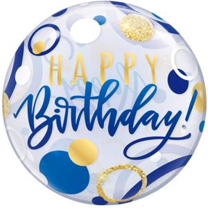 1 Bubbles Ballon Happy Birthday blau gold weiß Kerzen 56 cm unaufgeblasen Ballongas geeignet
