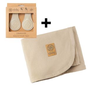 Cloby Bundle aus Leather Clips + Globy Sun Protection Blanket, Cloby Farben:Sandy Beach, Cloby Clip:Beige/Grey