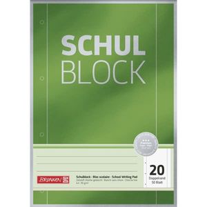 BRUNNEN 1052630 - DIN A4 Premium Schulblock, 90g/m² mit Doppelrand, 50 Blatt - Liniatur 20