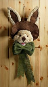 GKA XXL wunderschöner Türhänger Hase aus Bast Leinen 70 cm braun Türschmuck Dekoration Frühling mit Schleife und Hut