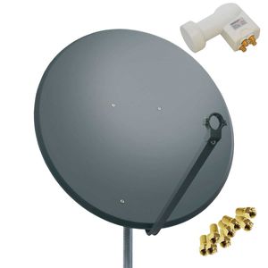 PremiumX Satelliten-Komplettanlage 100cm Satellitenschüssel Anthrazit Antenne Quad LNB F-Stecker, SAT bis 4 Teilnehmer / Receiver
