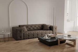 Klassische Sofa Chesterfield mit hochwertiger Knopfheftung MORENO - 3-Sitzer Sofa Wellenfedern Steppung Polstersofa (Farbe: braun)