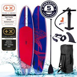 BRAST SUP Board Shark Aufblasbares Stand up Paddle Set 300cm Blau Rot incl. Zubehör Fußschlaufe Paddel Pumpe Rucksack