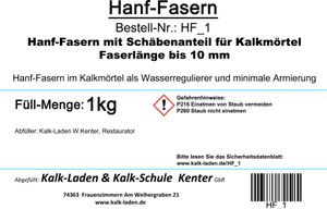 Hanf-Fasern, 1 kg, im Beutel, für Kalkmörtel, in Längen bis 10 mm