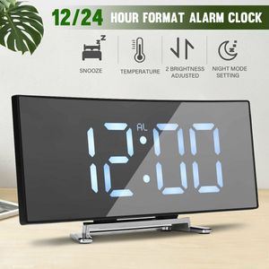 Digitaler Wecker Uhr mit LED Gebogener Spiegel Großer , USB Stiller Wecker Mit Temperatur- Und Schlummermodus, Harz, Weiß