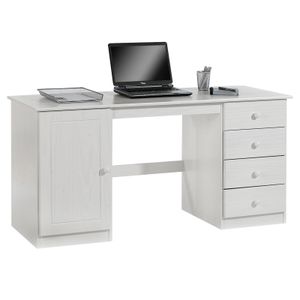 Schreibtisch MANAGER Computertisch PC-Schreibtisch, Kiefer massiv in weiß lackiert mit vier Schubladen