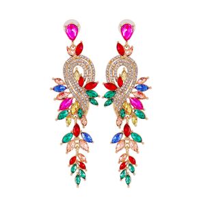 1 Paar baumelnde Ohrringe, geometrische Kunstkristall-Schmuck, elegante lange Tropfen-Ohrringe für Hochzeit-Mehrfarbig