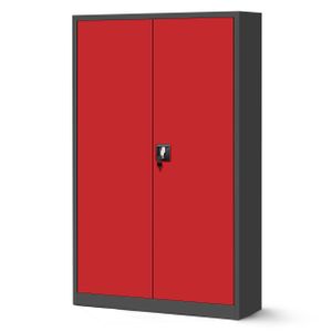Plechová skříň XXL Kancelářská skříň Skříň na dokumenty Kovová skříň Závěsné dveře Ocelový plech Práškové lakování 185 cm x 115 cm x 40 cm Barva: Antracitovo-červená