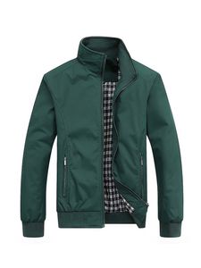 Herren Solid Color Coat Holiday Ständer Kragen Jacke Geschäft Full Reißverschluss Outwear,Farbe:Militärgrün,Größe:L