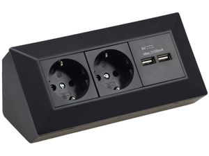 Steckdosenblock Ecksteckdose 2-Fach Schutzkontaktsteckdose 2X USB-A 3,1A schwarz