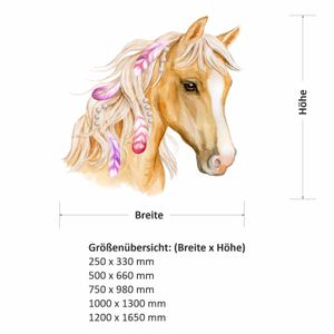 236 Wandtattoo Pferd Kopf mit Federn Kinderzimmer Sticker Aufkleber : Größe - 500 x 660 mm Größe: 500 x 660 mm
