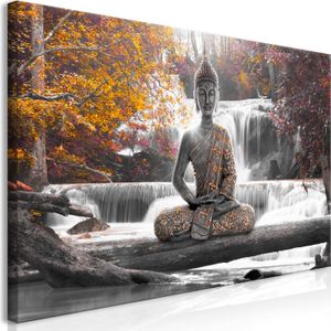 Wandbild Mega XXXL Buddha 250x125 cm Einteiliger XXL-Format Kunstdruck zur Selbstmontage Leinwandbilder moderne Bilder DIY Wanddekoration Wohnung Deko Wasserfall c-A-0021-ak-h