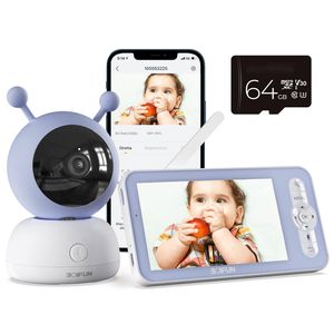 BOIFUN 5" Babyphone mit Kamera 1080P, Babyfon Video PTZ 355°, Bewegungs und Geräuscherkennung, Temperatur und Luftfeuchtigkeitsüberwach, 64GB