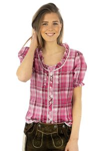 OS Trachten Damen Bluse Kurzarm Trachtenbluse mit Rundhalsausschnitt Smussu, Größe:36, Farbe:dunkelrot