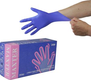Nitrilhandschuhe blau puderfrei, 100 Stück, Einweghandschuhe f. LebensmittelinNitrilhandschuhe 100 Stück, MAXTER, blau Gr. M