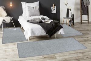 Bettvorleger Teppich Grau Bettumrandung 3-tlg. Läuferset Schlafzimmer Flur 4 Farben