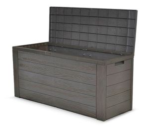 Auflagenbox/Gartenbox "Woody" H 58 x B 120 x T 46 cm, Holz Optik, Farbe Dunkelbraun; GTS178509