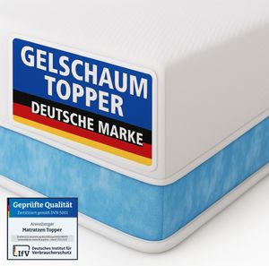 Arensberger Matratzen Topper PREMIUM, 180x200cm, Gelschaum Matratzentopper, waschbarer Bezug, geeignet für Federkern & Schaumstoff Matratzen, Höhe 8cm
