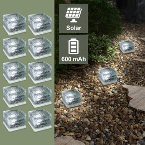 LED Solar Glaswürfel 10er Set, Dämmerungssensor für Garten, Terrasse, Pool Eaxus
