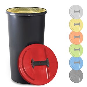 KUEFA BSC 60 Liter Müllsackständer, Mülleimer, Sammelbehälter mit Deckel und Befestigungsring für Gelben Sack (Rot)