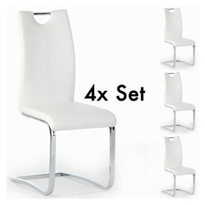 Esszimmerstuhl Schwingstuhl SABA, Set mit 4 Stühlen, chrom/weiß