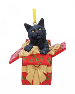 Katze in Geschenkbox Weihnachtskugel 9cm als Christbaum Anhänger