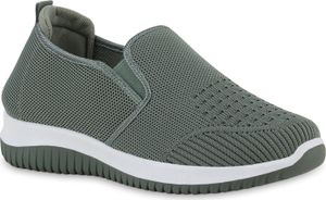 VAN HILL Damen Slip Ons Sportschuhe Sportliche Strick Profil-Sohle Schuhe 841705, Farbe: Olivgrün, Größe: 41