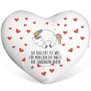 Mr. & Mrs. Panda Herzkissen Einhorn Nacht - Weiß - Geschenk, Personalisierte Geschenke, Einhorn Deko, Realität, Dekokissen, Pegasus, Herzform, Einhörner, unicorn