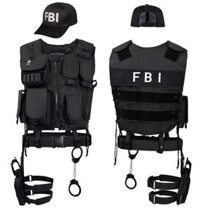 SWAT FBI POLICE SECURITY TASK FORCE DEA NYPD SHERIFF Kostüm inkl. Einsatzweste, Pistolenholster, Gürtel, Handschellen, Baseball Cap - XS/S - FBI