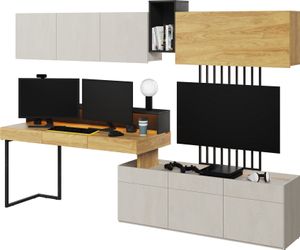 Furniture24 Wohnwand TEEN FLEX SET-01 für Jugendzimmer Kommode Schreibtisch Hängeschrank Led Licht