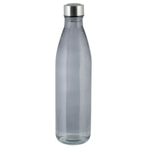 AXENTIA Glas Trinkflasche, schwarz gefärbtes Borosilikatglas mit Edelstahl-Deckel, 1000 ml, Ø 8 x H31 cm, Wasserflasche für Büro, Sport Trinkflasche
