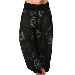 Plus Size Damen Haremshose mit Blumenmuster, lässige, lockere Hose mit weitem Bein,Farbe: Schwarz,Größe:2XL