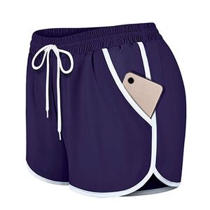 Damen Sommer Hotpants Einfarbig Elastische Taille Kordelzug Shorts Casual Beach,Farbe: Lila,Größe:L