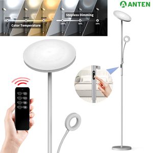 ANTEN 35W LED stojací lampa Stmívatelná stojací lampa se 2 lampami Stropní reflektor na čtení šedá, s dálkovým ovládáním