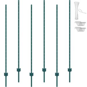 VEVOR 6 Fuß Zaunpfosten, 6er-Pack T-Pfosten Hochleistungs-Zaunpfosten aus Metall, stabile Zaunpfähle aus Stahl für Gartenhof, Rasen, Bauernhöfe und Maschendrahtzäune im Freien, grün