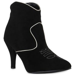 VAN HILL Damen Ankle Boots Stiefeletten Spitze Metallic Stickereien Schuhe 840723, Farbe: Schwarz Gold Metallic, Größe: 37