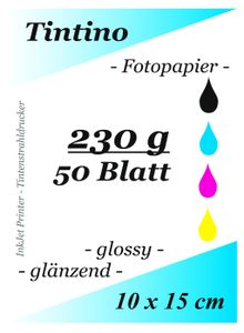 Tintino 50 Blatt Fotopapier 10 x 15 cm 230g/m² -einseitig glänzend-